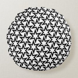 Elegantes Schwarz-Weiß-Geometrisches Sternmuster Rundes Kissen