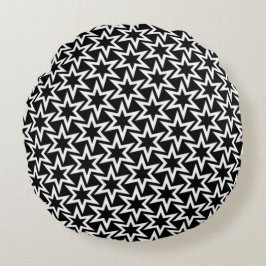 Elegantes Schwarz-Weiß-Geometrisches Sternmuster Rundes Kissen