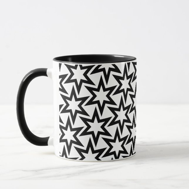 Elegantes Schwarz-Weiß-Geometrisches Sternmuster Tasse (Links)