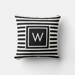 Elegantes Schwarz-Weiß-Gestreiftes Monogramm Kissen