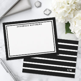 Elegantes Schwarz-Weiß gestreiftes Monogramm Mitteilungskarte