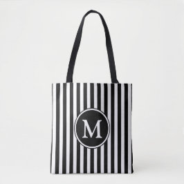 Elegantes Schwarz-weiß gestreiftes Monogramm Tasche