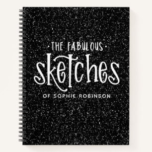 Elegantes Schwarz-weiß Glitzer Sketchbook Notizbuch