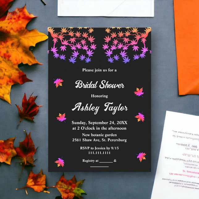 Elegantes Schwarz-Weiß-Glowy-Fall-Brautparty Einladung (Von Creator hochgeladen)