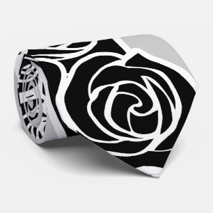 Elegantes Schwarz-Weiß-Grau-Rosen romantisches Mus Krawatte