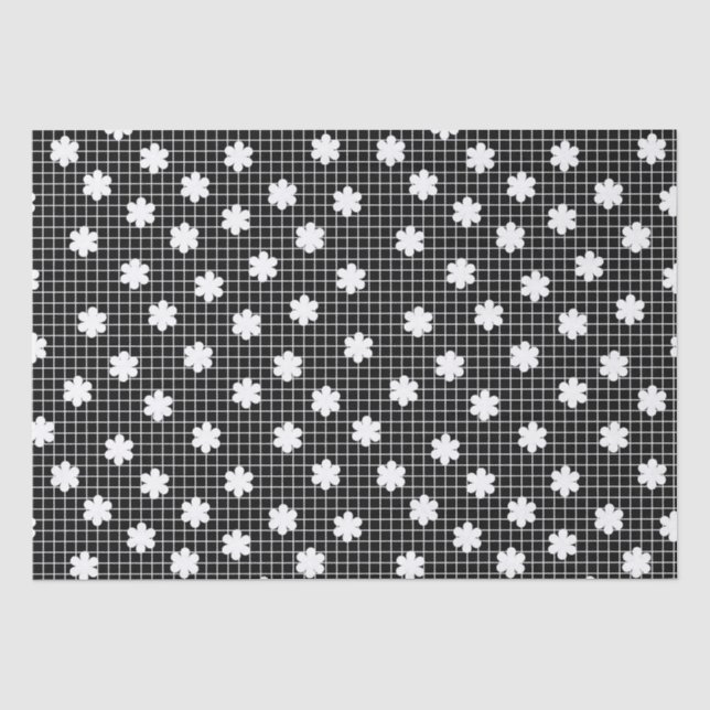Elegantes Schwarz-Weiß-Grid Seidenpapier (Vorderseite)