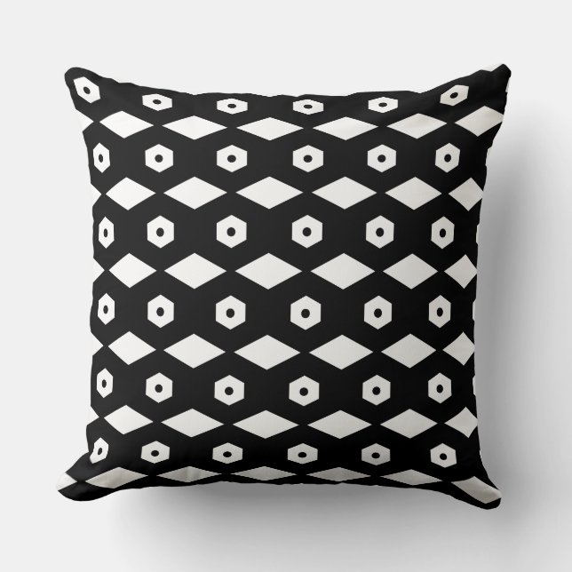 Elegantes Schwarz-Weiß-Hexagon-Muster Kissen (Vorderseite)