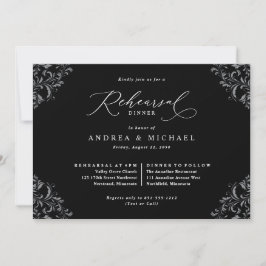 Elegantes Schwarz-Weiß-Hochzeit-Probe-Dinner Einladung
