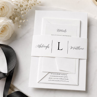 Elegantes Schwarz-Weiß-Hochzeitmonogramm Einladungsbanderole
