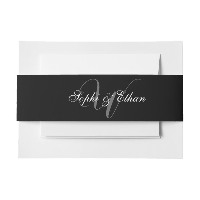 Elegantes Schwarz-weiß Hochzeitmonogramm Einladungsbanderole (Vorderseite Beispiel)