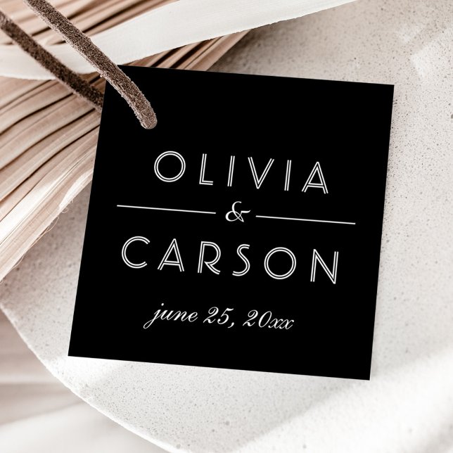 Elegantes Schwarz-Weiß-Hochzeitmonogramm Geschenkanhänger (Von Creator hochgeladen)