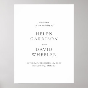 Elegantes Schwarz-Weiß-Hochzeits-Willkommensschild Poster
