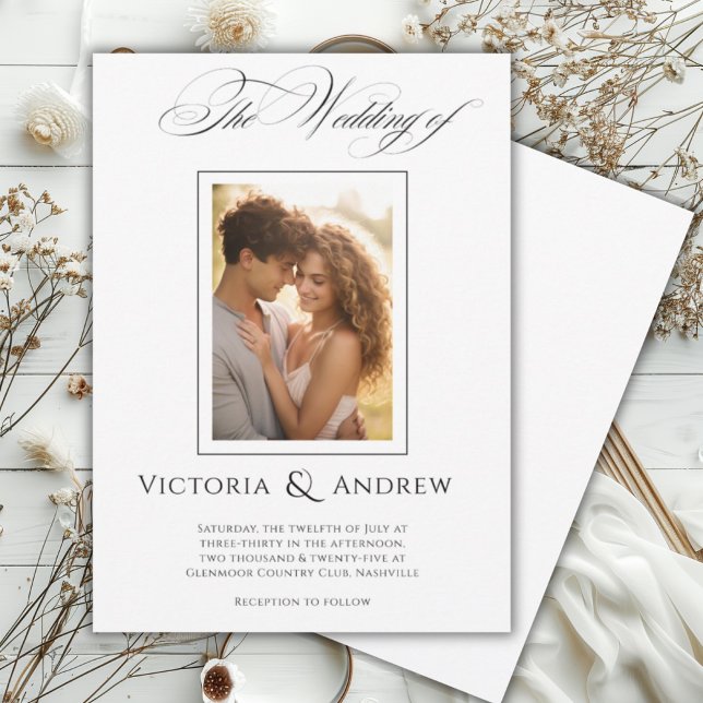 Elegantes Schwarz-Weiß-Hochzeitsempfang & Foto Einladung (Von Creator hochgeladen)