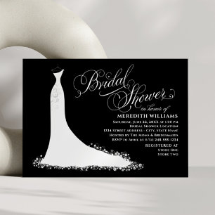 Elegantes Schwarz-Weiß-Hochzeitskleid-Brautparty Einladung