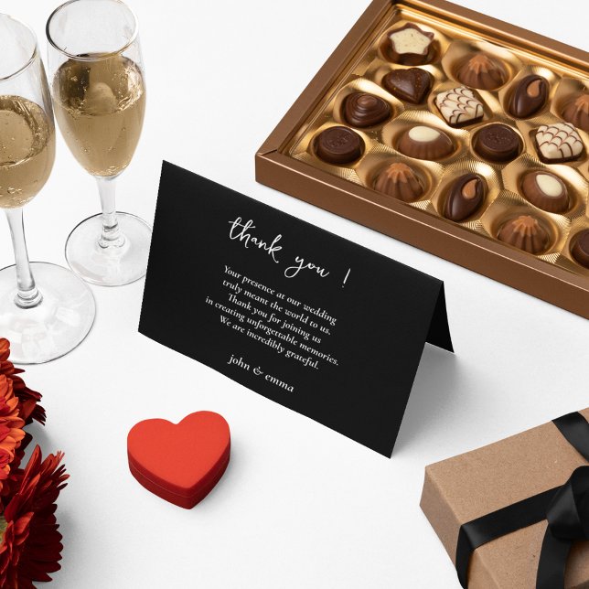 Elegantes Schwarz-Weiß-Hochzeitstil Dankeskarte (Thank your guests for attending your wedding with a simple note)