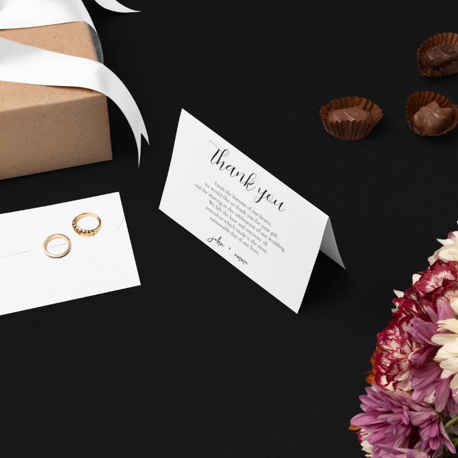 Elegantes Schwarz-Weiß-Hochzeitstil Dankeskarte (Thank your guests for attending your wedding with a simple note)