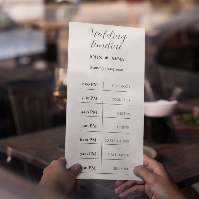 Elegantes Schwarz-Weiß-Hochzeitstil Programm (Wedding Timeline list is more important, then why wait try out this card)