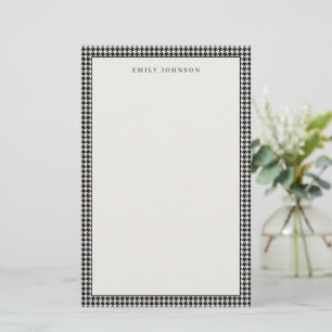 Elegantes Schwarz-Weiß-Houndstooth-Monogramm Briefpapier