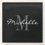 Elegantes Schwarz-Weiß-individuelle Name-Monogramm Glasuntersetzer<br><div class="desc">Eleganter Schwarz-Weiß-individuelle Name-Monogramm-Glas-Untersetzer. Klassische Vorlage mit stylischer Schrift Typografie. Personalisierte Geschenkideen zum Geburtstag für Männer und Frauen.</div>