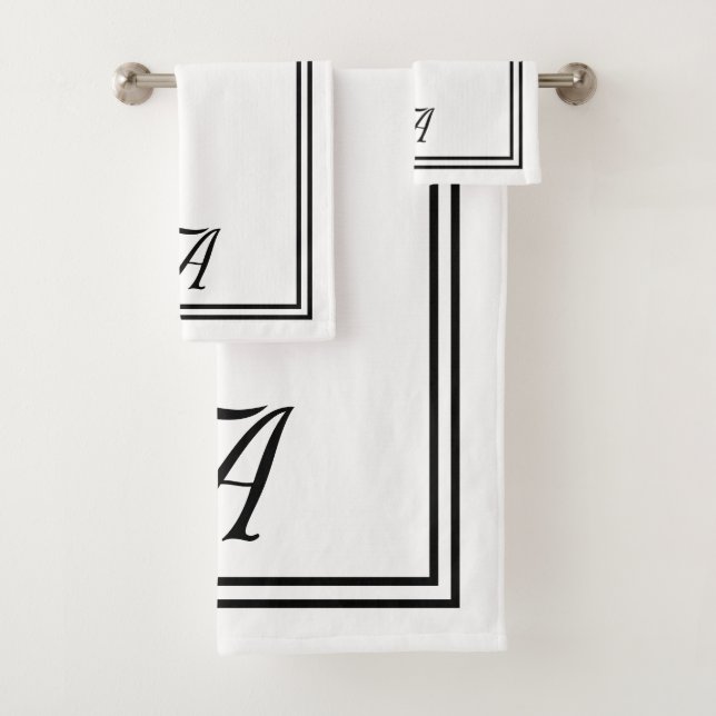 Elegantes Schwarz-Weiß-Klassisches Monogramm Badhandtuch Set (Insitu)