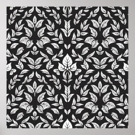 Elegantes Schwarz-Weiß-Leaf-Muster Poster