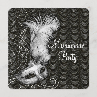 Elegantes Schwarz-Weiß-Masquerade Party Satin Einladung