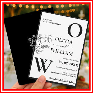 Elegantes Schwarz & Weiß   Minimalistische florale Einladung