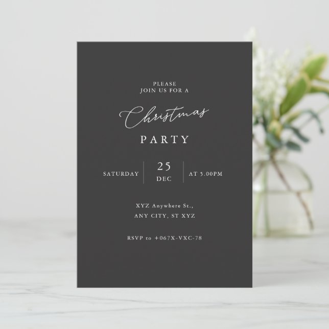 Elegantes Schwarz-Weiß-Minimalistisches Party Einladung (Stehend Vorderseite)
