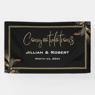 Elegantes Schwarz & Weiß, mit Gold-Hochzeitsempfan Banner