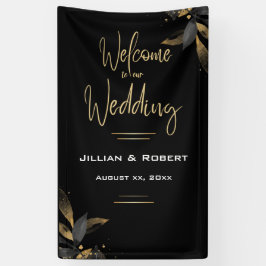 Elegantes Schwarz & Weiß, mit Gold-Hochzeitsempfan Banner