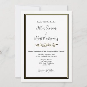 Elegantes Schwarz & Weiß, mit Goldhochzeit Einladung