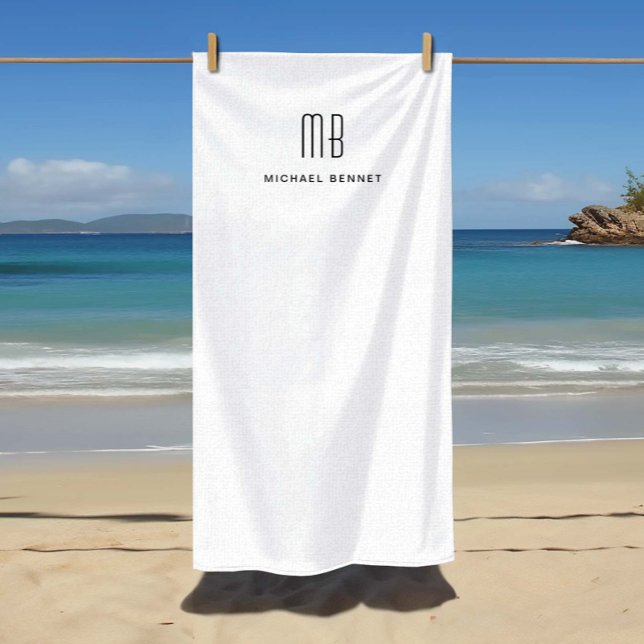 Elegantes Schwarz-Weiß-Mit Monogramm Strandtuch (Elegant Black and White Monogrammed Beach Towel)