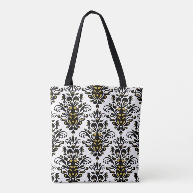 Elegantes Schwarz-Weiß mit Touch von Goldstaub Tasche (Rückseite)
