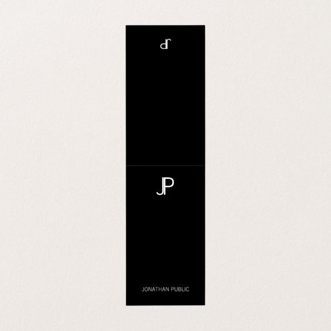 Elegantes Schwarz-Weiß Modernes Monogramm einfach Visitenkarten (Außenseite Aufgefaltet)