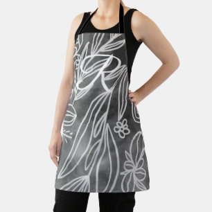 Elegantes Schwarz-Weiß-Monogramm-Blätter Zeichnend Schürze