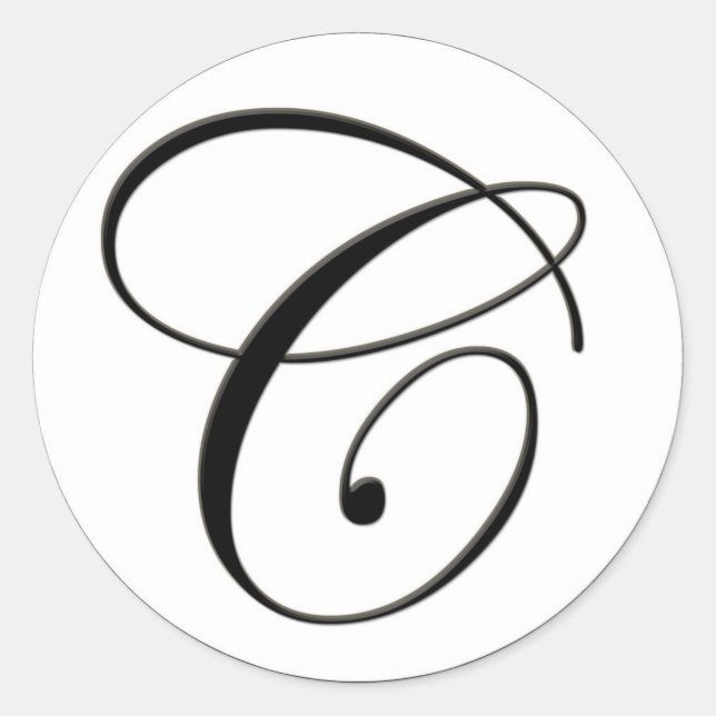 Elegantes Schwarz-Weiß-Monogramm C Runder Aufkleber (Vorderseite)