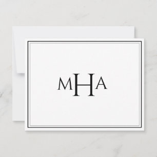 Elegantes Schwarz-Weiß-Monogramm Flachformat Dankeskarte