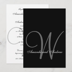 Elegantes Schwarz-Weiß-Monogramm-Hochzeit Einladung