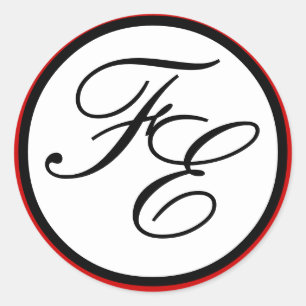 Elegantes Schwarz-Weiß-Monogramm-Hochzeitsrotes Si Runder Aufkleber
