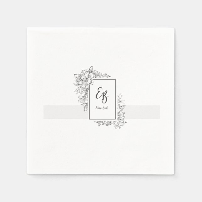 Elegantes Schwarz-Weiß-Monogramm-Hochzeitsserviett Serviette (Vorderseite)