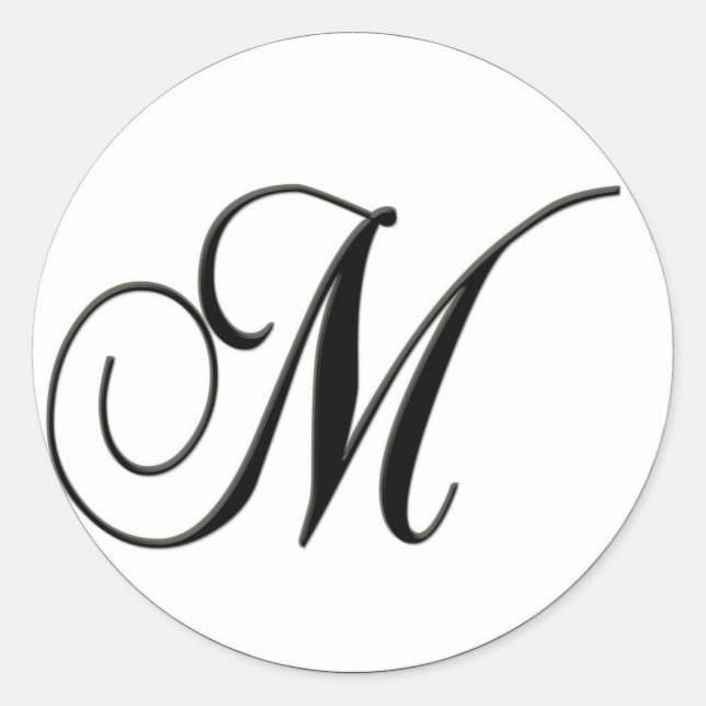 Elegantes Schwarz-Weiß-Monogramm m Runder Aufkleber (Vorderseite)