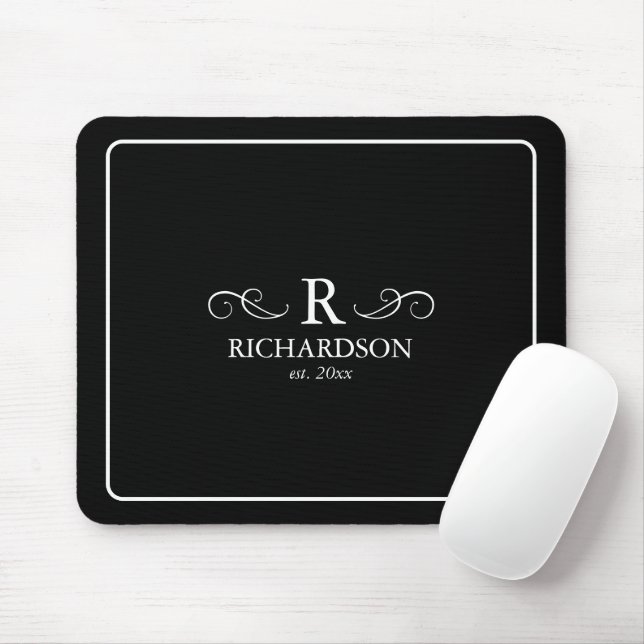 Elegantes Schwarz-Weiß-Monogramm-Mousepad Mousepad (Mit Mouse)