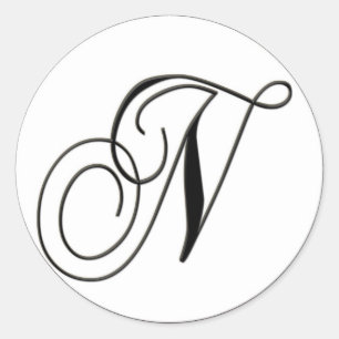 Elegantes Schwarz-Weiß-Monogramm N Runder Aufkleber