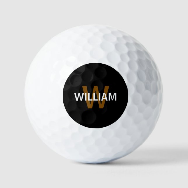 Elegantes Schwarz-Weiß-Monogramm Name Golfball (Vorderseite)