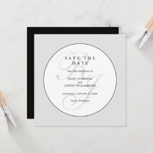 Elegantes Schwarz-Weiß-Monogramm 'Save the Date'