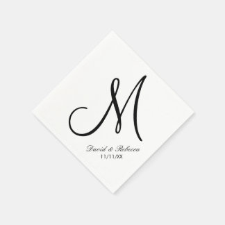 Elegantes Schwarz-Weiß-Monogramm Serviette