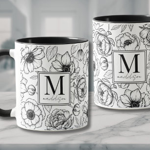 Elegantes Schwarz-Weiß-Monogramm Tasse