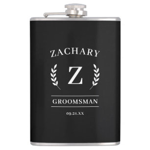 Elegantes Schwarz-Weiß-Monogramm-Trauzeugen-Gesche Flachmann