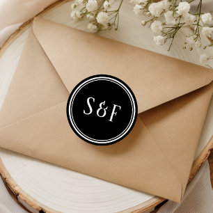 Elegantes Schwarz-Weiß-Monogramm-Umschlag-Siegel Runder Aufkleber