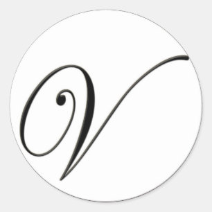Elegantes Schwarz-Weiß-Monogramm V Runder Aufkleber